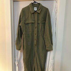 OAT Utility TWILL Jumpsuit Olive Green Button Front Cargo Style Women's XL